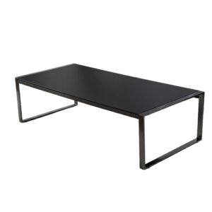Table basse rectangulaire moderne en verre noir et structure métal